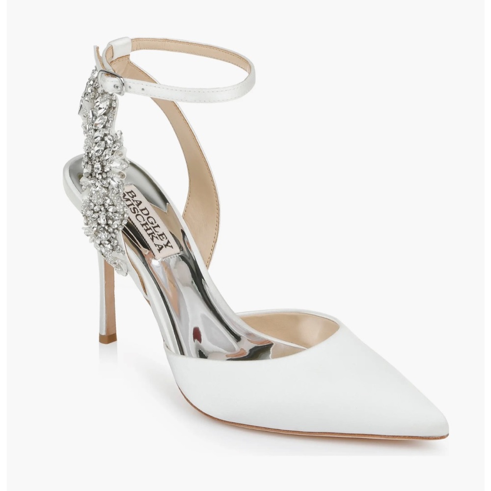 Badgley Mischka White Heels with Silver Embellishments